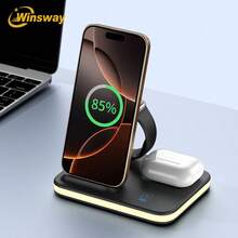 Winsway 4-In-1 Wireless Charging Stand 15W Strong Magnetic Power Supply, Foldable Mobile Phone Stand With Night Light, With USB C Data Cable, Compatible With IPhone 16-11, Watch Ultra 10-SE And Headphones - Black - View 4