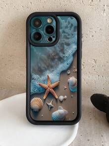 1pc Starfish & Shell Pattern Protective Phone Case With Precise Hole Design, Anti-Fall Thick Black Phone Case Compatible With IPhone 11 Pro Max, 12 Pro Max, 13 Pro Max, 14 Pro Max, 15 Pro Max, 16 Plus, 16 Pro Max, 16E, Galaxy A55, Galaxy A15, Galaxy S24 Ultra, Redmi, OPPO, Realme, VIVO, Infinix, Honor, MOTO, One Plus - Black - View 5