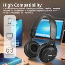 可折叠无线耳机，带麦克风，马卡龙色设计，HIFI低音，价格实惠，新年和情人节时尚礼物 - 黑色 - 查看 9