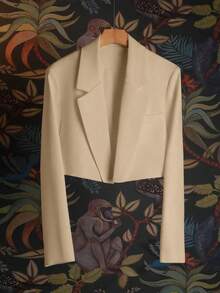 Áo khoác Blazer nữ dáng ôm, cạp cao, thiết kế thanh lịch - Màu Khaki - Xem 1