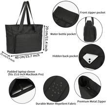 Women's 15.6 Inch Laptop Tote Bag In Classic Nylon, Large Capacity With Front Pocket, Casual Business Travel Bag For All Seasons, Perfect Christmas Gift Grey - 灰色 - 查看 5