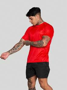 Men's Dry Fit Short Sleeve Sports Shirt, Polyester With Elastane, Training Gym - Rojo - Ver 4