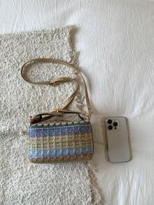 简约草编手提包，新款草编托特包，时尚女包，多功能单肩斜挎包，夏季海滩礼物，适合女孩、女士、学生，夏季必备，度假休闲完美之选 - 卡其色 - 查看 6