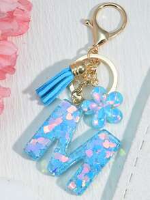 1 件粉色亮片字母钥匙扣、树脂钥匙扣吊坠、个性化背包装饰、花卉流苏礼物情人节汽车配件包魅力学院可爱哥特 Y2k