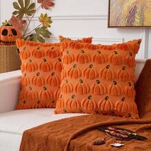1 Vỏ gối thêu hình quả bí ngô Halloween mềm mại, trang trí, thích hợp cho ghế sofa phòng ngủ tại nhà, mùa thu - trái cam - Xem 3