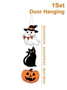 1 Set Halloween Paper Door Hanging Decorations, Halloween Pumpkin Ghost Door Sign, Paper Banner, Halloween Welcome Plaque, Hanging Flag Banner, Door Decor, Hanging Flag, Happy Halloween Door Decor, Halloween Decorations, Halloween Party Backdrop Decor, Halloween Trick Or Treat Decor, Halloween Party Supplies, Home Decor, Room Decor, Wall Decor, Halloween Party Favors, Party Gifts - Cute Ghost Black Cat Pumpkin - View 4