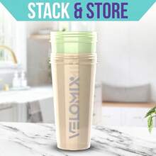 2-Pack 28oz/830ml Premium Shaker Bottles With 4 Stainless Steel Balls - Leakproof  Mixer Cups For Protein, Smoothies & Meal Replacement - Gym, Office, Travel & Home Use - Blue & Clear Combo With Measurement Marks - Cloud Gray & Butter Beige - 查看 5