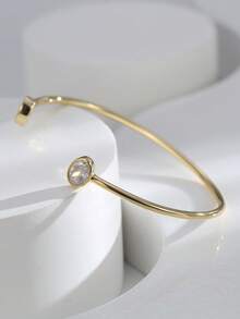 Charm-In 1 buc. Brățară minimalistă la modă din alamă placată cu aur de 18K, cu două capete, ovală, cu zirconiu, pentru femei, cadou pentru Ziua Îndrăgostiților, Ziua Mamei