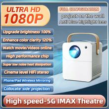 Proyector para cine en casa 4K Ultra HD 5G 2025 con proyección inmersiva. Compatible con Android y Apple, permite proyección de pantalla móvil y en pared blanca. Apto para KTV, juegos, cursos en línea, dormitorio y uso en exteriores. Con sistema Android integrado, altavoces incorporados y gran variedad de aplicaciones. Regalo perfecto para Navidad y San Valentín.