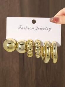 6/18pcs Elegant Geometric Earring Set, Minimalist Creative Resin Teardrop & C-Shape Pendant Earrings, Chic & Stylish Earrings For Women, Daily & Party Jewelry, Holiday Gift - Gold - View 14