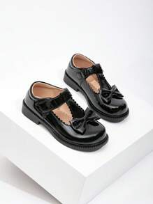 1 Par de Sapatos Planos Princesa de Couro Envernizado com Laço para Meninas, Sapatos Campus