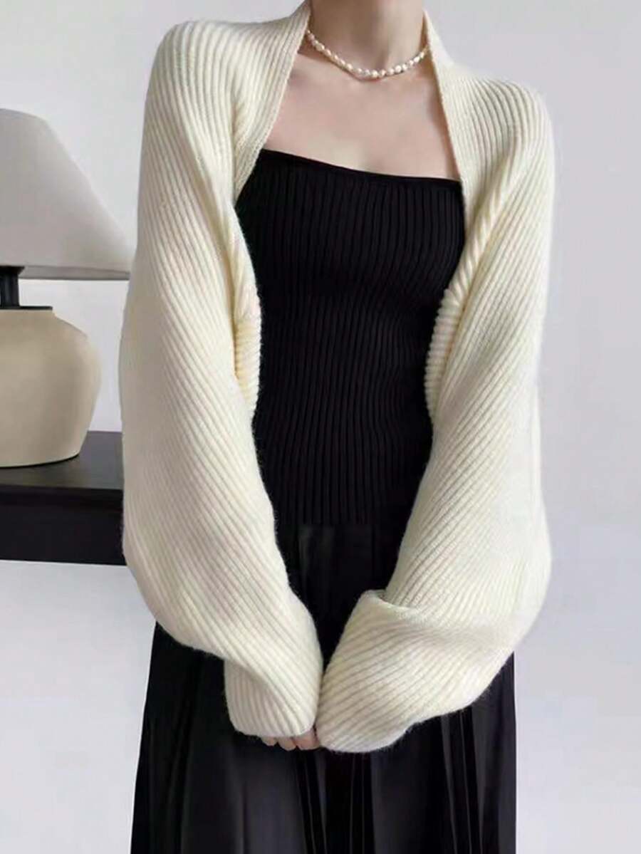 1 chiếc khăn choàng tay đan màu trơn, đa chức năng che nắng, che cổ khi điều hòa, mặc thường ngày - trắng - Xem 1