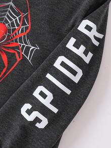 Toddler Boys' Cool Street Fashion Casual Outdoor Gift Cute Comfortable Spider Web & Letter Print Solid Color Hooded Long Sleeve Sweatshirt, Autumn