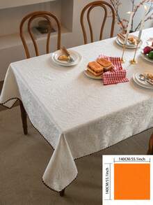 1 pieza Mantel unicolor de lujo francés minimalista, cubierta de mesa de comedor con estampado floral jacquard blanco, adecuado para fiestas, bodas, decoración del hogar y la habitación - Blanco - Ver 14