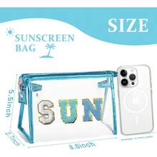 Preppy Patch SPF Clear Cosmetic Bag SPF Varsity Letter Toiletry Bag Waterproof PVC Cosmetic Case Multi-Function Zippered Pouch Makeup Bag For Beach Pool, Pencil Case Pen Pouch,Makeup Bag,Make Up Bag,Makeup Bags,Cosmetic Bag,Makeup Organiser,Travel,Makeup Pouch,Bag,Vanity,Make Up Pouch,Travel Essentials,Pouch Bag,Make Up Bags,Bags,Travel Essential,Vanity Accessories,Small Makeup Bag - Multicolor - View 4