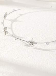 1 件薄纯色花卉蝴蝶结水钻仿珍珠星金属头带，优雅温柔的仙女风格简约百搭刘海头饰，精致的日常佩戴发饰，发带，发箍