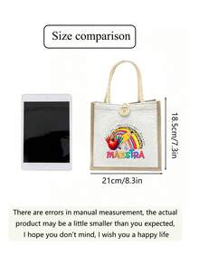 1Pc Teacher Pattern Printed Tote Bag With "Maestra" Letter Print, Reusable Printed Women'S Tote Bag, Large Capacity Handbag, Casual Tote Bag, Suitable For Commuting, School And Shopping, Convenient For Outdoor Use, Suitable For Mom - Multicolor - View 8