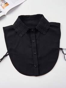 1pc Embroidered Lace Trim Sweatshirt Stage Style Chiffon Faux Collar - Black - View 13