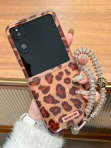 猎豹纹 1 件折叠屏幕锡箔豹纹软硅胶全包裹防震手机壳带腕带，款式可爱，因手机型号而异 - 卡其色 - 查看 8