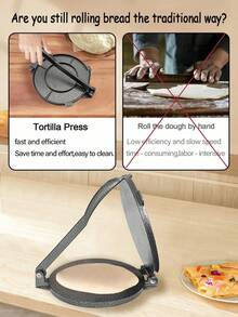 Manual Tortilla Press, Cornbread Dough Flattener, Mexican Flatbread, Burrito, Dumpling Wrapper Maker, Multi-Function Manual Tortilla Press - Great For Tortillas, Pancakes And More - Durable Aluminum Material, Kitchen Tool For Home, Restaurant, Camping And More - 黑色 - 查看 9