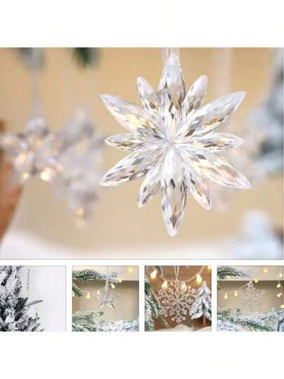 3pcs/9pcs Christmas Creative Transparent Icicle Snowflake Ornaments, Suitable For Outdoor Trees, Home, Store, Holiday, Party, Christmas Tree Decorations