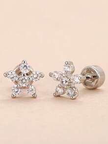 2 件/6 件心形耳钉，5A 金色锆石花朵耳钉，螺丝后鼻骨耳钉，精致珠宝礼物，适合女性 - 心形1# - 查看 2