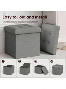 Free Shipping15 Inches Storage Ottoman Cube Set Of 2, Foldable Storage Boxes Footrest Step Stool, Padded Seat For Dorm Ving Room, Support 300lbs, Ne Fabric Grey Dgds