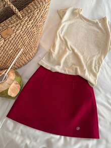 Vintage Red Sexy Bodycon Mini Skirt, High Waist Slimming A-Line Skirt For Women, Autumn