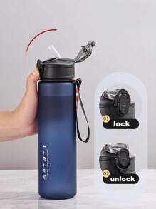 1 件，750 毫升便携式磨砂塑料运动水壶，防漏，PC 材质，带硅胶吸管和提绳，适用于健身房和户外活动、旅行、学校办公室 - 彩色 - 查看 5