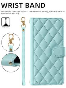 AWQUER Wallet Flip Cover Protective Case Compatible With Samsung Galaxy 16E/16/15/14/13/12/Mini/11 Pro/X/XS Max/XR/8/7/6 Plus/SE (2020/2022 Models), Credit Card Slots, PU Leather Material - Mint Green - View 8