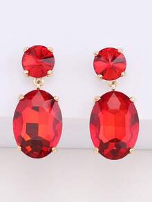 ACEHLN 1 对北美风格锌合金圆形耳钉，配椭圆形玻璃吊坠，钻石装饰女士婚礼/正式耳环 - Style 1 - 查看 12