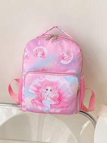 Cute Cartoon Mermaid Pattern Zipper Backpack, For Kindergarten Kids - A - View 6