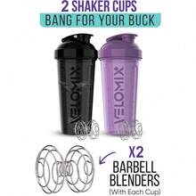 2-Pack 28oz/830ml Premium Shaker Bottles With 4 Stainless Steel Balls - Leakproof  Mixer Cups For Protein, Smoothies & Meal Replacement - Gym, Office, Travel & Home Use - Blue & Clear Combo With Measurement Marks - 93) 紫色/黑色 - 查看 3