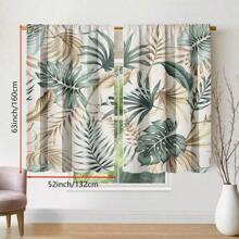 2pcs Turtle Leaf Print Curtains, Perfect For Bedroom, Office, Kitchen, Living Room And Study Room Decoration, Kitchen Window Decoration | Floral Pattern Curtains |