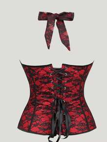 Plus Size Black & Red Contrast Color Halloween Cosplay Women's Fashionable Outerwear Top, Waist Cincher, Versatile Shaping Top - Red - View 3