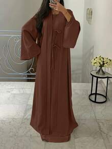 ANCHOSE Damen Elegant Ärmellos Maxikleid und Schleife Lang Strickjacke Zweiteiler im Mittleren Osten Stil