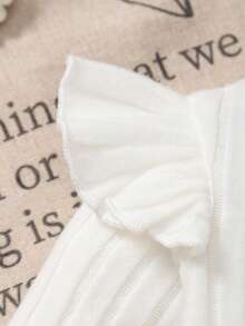 女宝宝圆领喇叭袖罗纹白色T恤+圆领无袖露背蝴蝶结刺绣珍珠纽扣蓝色连衣裙两件套 - 彩色 - 查看 5