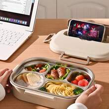 1件米色不锈钢304保温饭盒学生工作密封便当盒午餐便当盒可微波炉加热 - 米色 - 查看 12