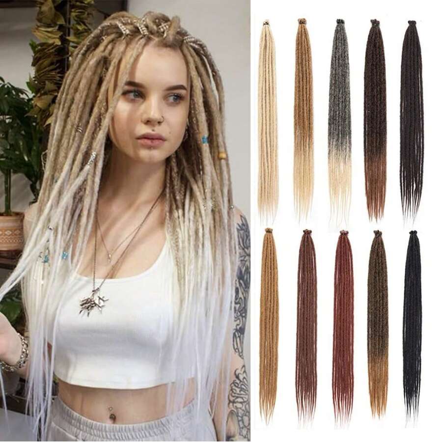 Synthetic Dreadlock Extensions 20/50 Strands Hippie Dreads 24 Inch Ombre Color 0.6 Cm Width Loc Extensions Reggae Style Crochet Hair - Nhiều màu - Xem 1