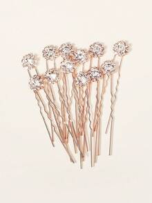 12pcs/Set Women's Wedding Bridal Hairpin Set, Round Crystal Sparkle Hair Clips Valentine's Day Accessories - Rose Gold - View 2