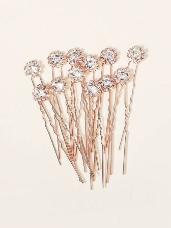 12 Stück/Set Braut Haarspangen Set für Hochzeit, runde kristallglitzernde Haarclips für Frauen