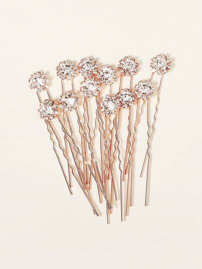 12pcs/Set Women's Wedding Bridal Hairpin Set, Round Crystal Sparkle Hair Clips Valentine's Day Accessories