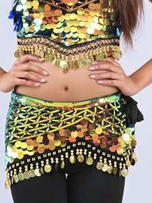 肚皮舞腰链 舞蹈服装腰部装饰 亮片流苏 表演臀巾 三角巾 腰巾 - 彩色 - 查看 7