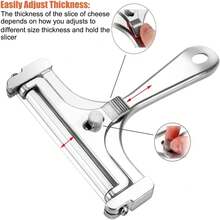 Adjustable Cheese Slicer – Stainless Steel Wire Cutter For Perfect Thin/Thick Slices, Ergonomic Handle For Hard & Soft Cheeses - Silver 1pc - View 3
