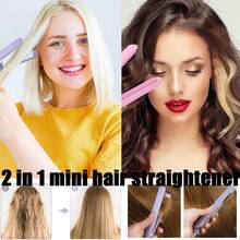 K·SKIN 1 Set Straight & Curly Hair Ceramic Electric Flat Iron, Bangs & Beard Clip, Gift Style Mini Portable Hair Straightener