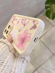 1 pieza Funda protectora de teléfono con diseño de patrón floral de lazo de labios de mariposa, anti-caída y gruesa, compatible con iPhone 11 Pro Max/12 Pro Max/13 Pro Max/14 Pro Max/15 Pro Max/16 Plus/16 Pro Max, 16E, Galaxy A55/Galaxy A15/Galaxy S24 Ultra/Redmi, OPPO/Realme, VIVO, Infinix, Honor, MOTO, One Plus - Blanco - Ver 4