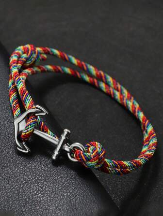 Unique Anchor Bracelet Men Handmade Sliding Adjustable Nautical 3mm Thin Marine String Bracelet Stainless Steel