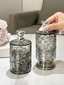 1pc Compact Chic Luxury Transparent Gray Bear Design Cleaning Swab Holder Box, Multi-Purpose High-End Creative Living Room Toothpick/Swab Storage Box, Delicate And Lightweight - Multicolor - View 10