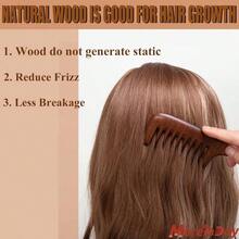 QY Wooden Comb For Women Hair Growth Wide Tooth Comb For Curls With Handle Ebony Wood  1613 - 長寬 - 查看 5