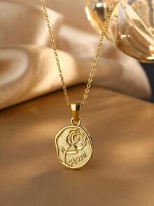 VceTd 1 件优雅不锈钢项链，带椭圆形亮片和玫瑰花装饰，适合女性在各种场合佩戴或作为情人节礼物